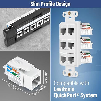 Everest 45° Angled RJ45 Cat6 Keystone Jacks 10-Pack in White - Image 7