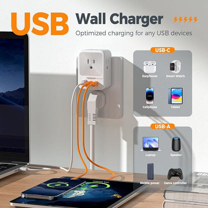 Multi Plug Wall Outlet Splitter, TESSAN Surge Protector 4 Outlet Extender - Image 2