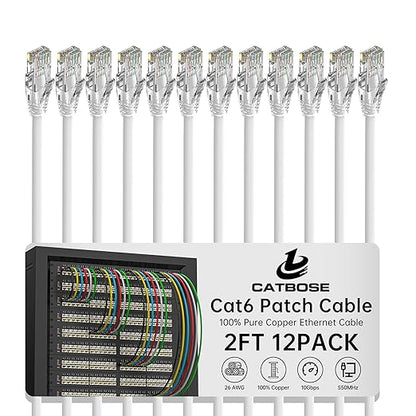 2 Feet Cat6 Patch Cables, Solid Pure Copper Patch Cord, Cat 6 Ethernet Cable by CatBose