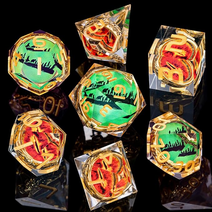 Magic Golden Ring DND Dice Set Sharp Edge Red Gaze Eye Resin Dice - Image 2