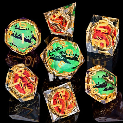 Magic Golden Ring DND Dice Set Sharp Edge Red Gaze Eye Resin Dice - Image 2