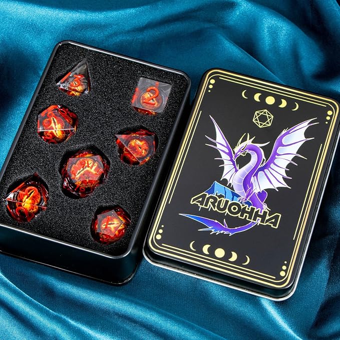 ARUOHHA DND Resin Dice Gazes Eye Dice Liquid Core Red RPG Sharp Edged Dice Set - Image 7