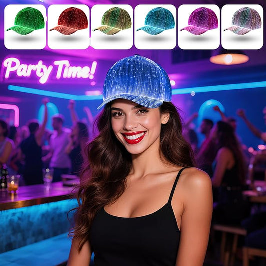 LIOVODE LED Hat, 7 Colors Baseball Cap Light Up Rave Hat Fiber Optic Luminous - Image 2