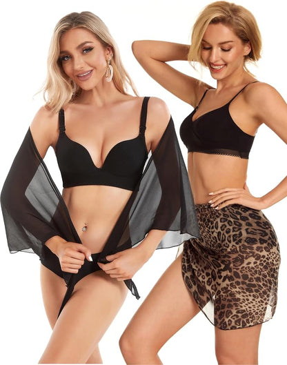 CHICGAL 2 Pieces Women Beach Sarong Bathing Suit Wrap Skirt Sheer Bikini - Image 4