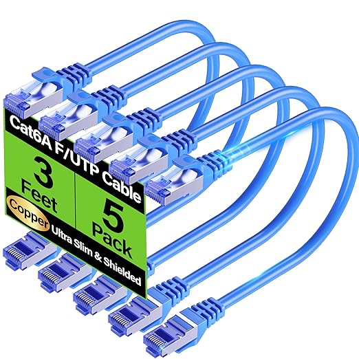 Cat6A Ethernet Cable Shielded 10Gbps 3 ft, Slim Shielded Ethernet Cable Cat 6 by Unknown