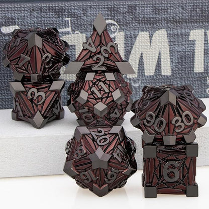 7PCS Metal DND Dice Set with Box, Debris RPG Red D and D Dice - Image 5