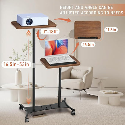 2 Shelves Projector Stand, Mobile Laptop Cart on Wheels Projector Stand - Image 3