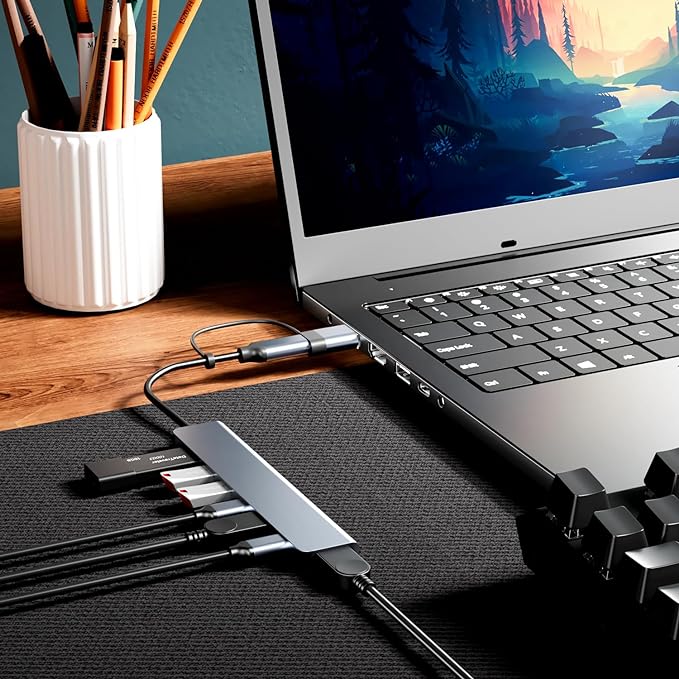 Aluminum 7 in 1 USB C Hub with USB 3.0, 7 Ports with 2* USB-C and 5* USB-A - Image 5