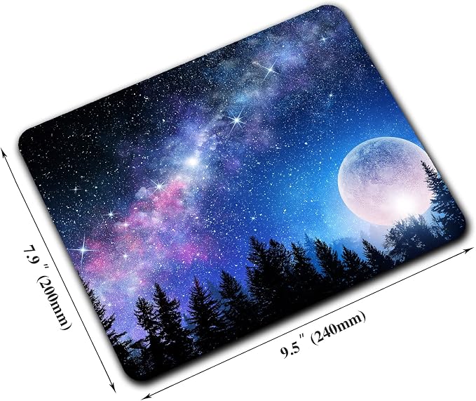 Beautiful Galaxy Nebula Mouse Pad, Full Moon in Night Forest Mouse Pad - Image 2
