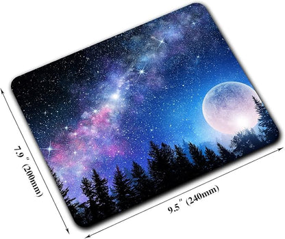 Beautiful Galaxy Nebula Mouse Pad, Full Moon in Night Forest Mouse Pad - Image 2