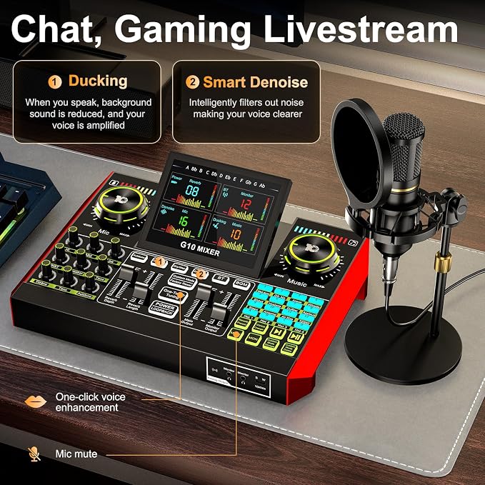 Podcast microphone bundle, live sound card, streaming audio mixer, podcast - Image 4