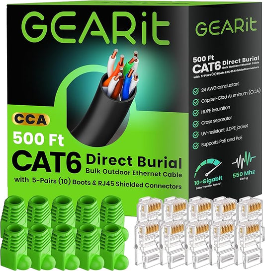 GEARit RJ45 Cat-6 Ethernet Patch Cable, DIY Bulk Kit, 10Gpb Transfer Speed by GEARit