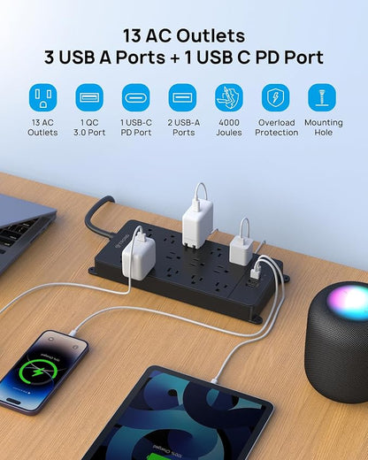 TROND Surge Protector Power Strip, 10ft Heavy Duty Extension Cord - Image 5