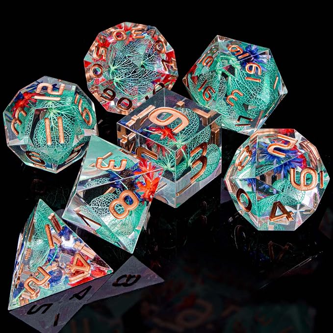 ARUOHHA DND Resin Dice Translucent Green Leaf Sharp Edged Dice Set - Image 6