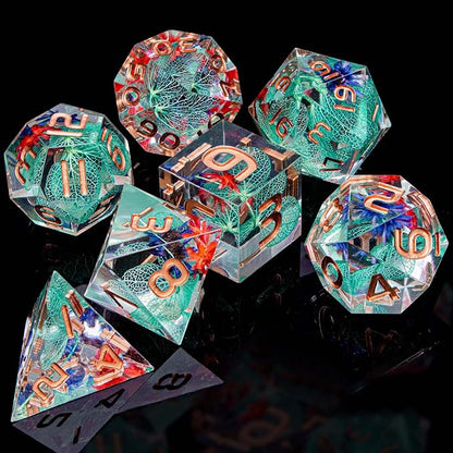 ARUOHHA DND Resin Dice Translucent Green Leaf Sharp Edged Dice Set - Image 6