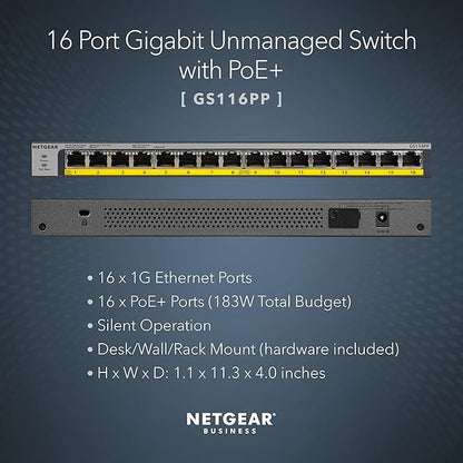 NETGEAR 16-Port Gigabit Ethernet Unmanaged PoE Switch - - Image 2