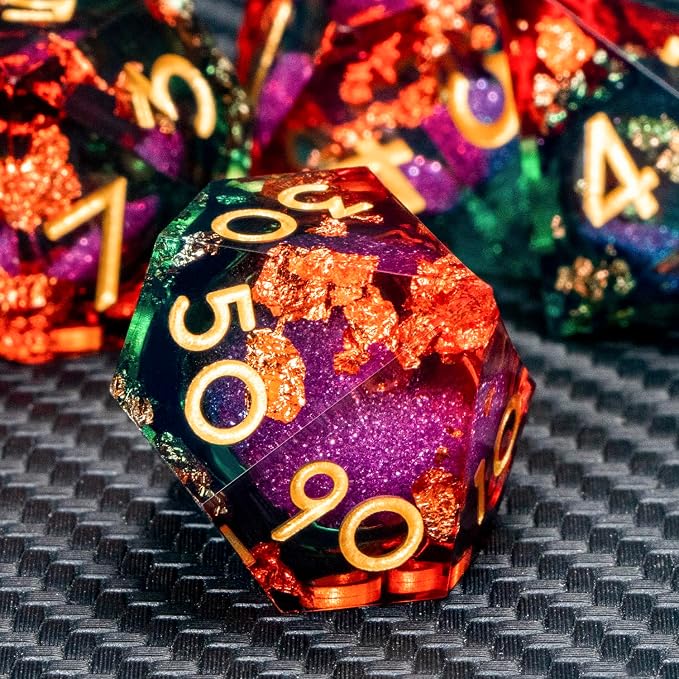 ARUOHHA Liquid Core DND Dice Set, RPG Golden Numbers Orange Green Dungeons - Image 5