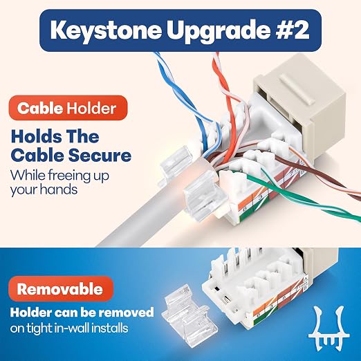 Everest 45° Angled RJ45 Cat6 Keystone Jacks 50-Pack in Light Almond - Image 4