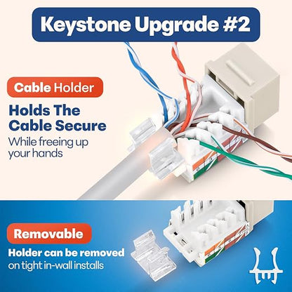 Everest 45° Angled RJ45 Cat6 Keystone Jacks 50-Pack in Light Almond - Image 4