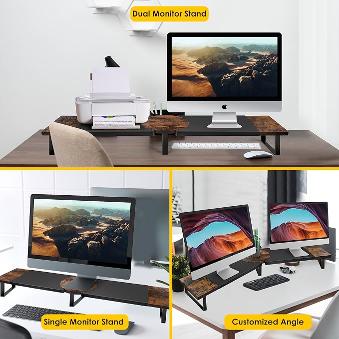 Dual Monitor Riser Stand For Desk, Adjustable Computer Monitor Stand For 2 - Image 4
