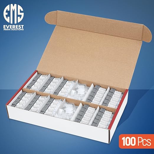Everest 45° Angled RJ45 Cat6 Keystone Jacks 100-Pack in Gray - Image 2