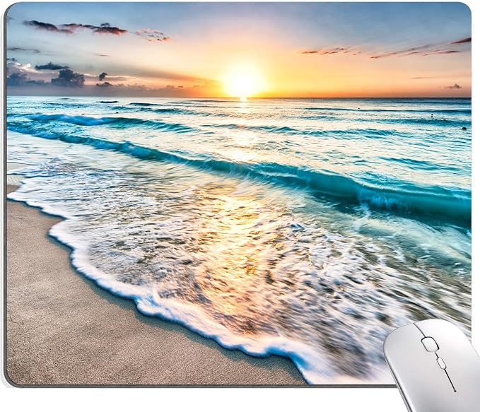 Mouse Pad, Beach Mouse Mat, Square Waterproof Non-Slip Rubber Base Computer by SANWUMIAN