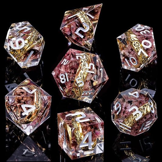 Magic Golden Ring DND Dice Set Sharp Edge Resin Dice - Image 2