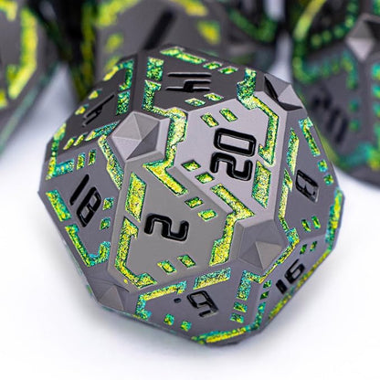 Metal DND Sci-fi Dice Set 7PCS Stripe Polyhedral Dice by OGCOPHEN