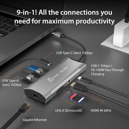 j5create Laptop Docking Station, 4K60Hz HDMI, USB-C 10Gbps, 2 USB-A 10Gbps - Image 2
