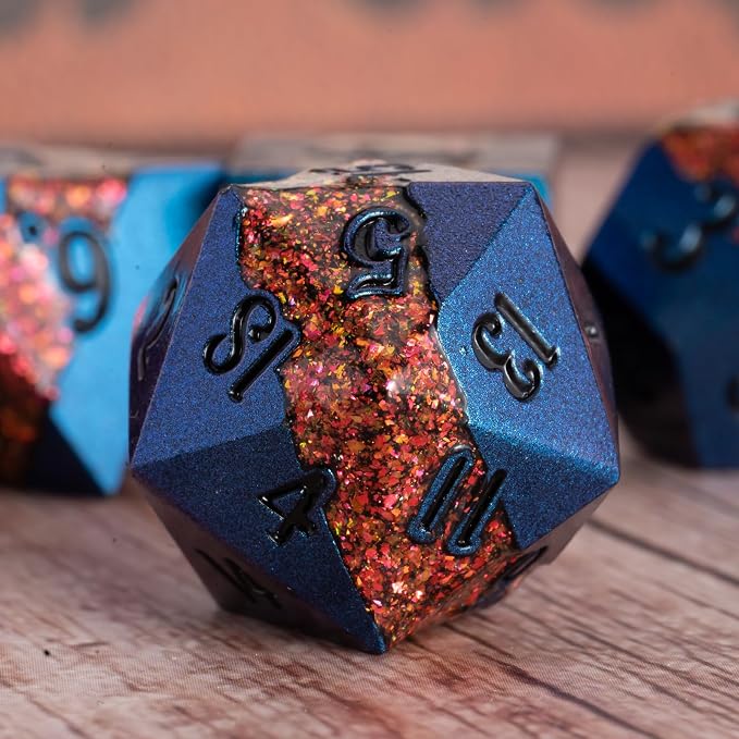 Large Stripe Metal Dice DND, Metallic Solid Crack Glittrer Dice Set - Image 4