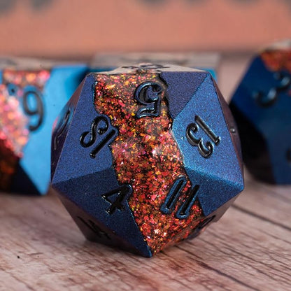 Large Stripe Metal Dice DND, Metallic Solid Crack Glittrer Dice Set - Image 4