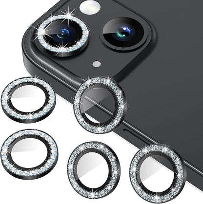 AGVEE 3+3 6 Pack for iPhone 15/15 Plus, Bling Diamond & Glitter Metal Ring 9H by AGVEE