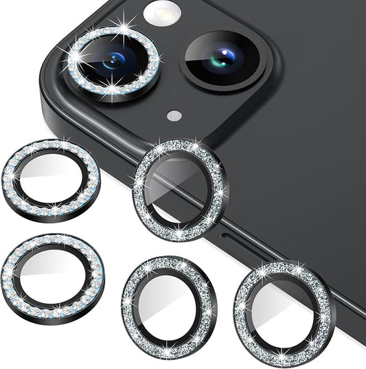 AGVEE 3+3 6 Pack for iPhone 15/15 Plus, Bling Diamond & Glitter Metal Ring 9H by AGVEE