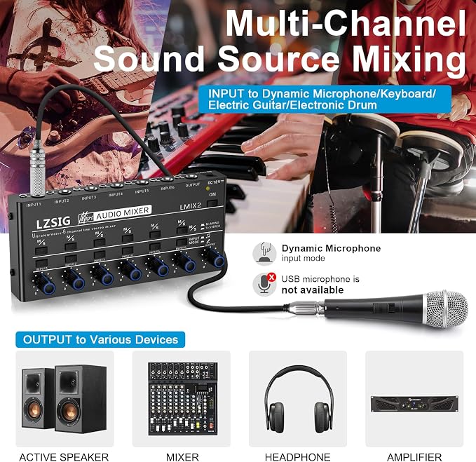 LZSIG Mini Audio Mixer, Stereo Line Mixer - Image 3