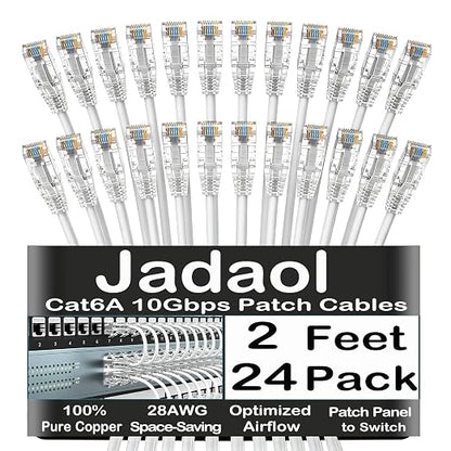 Jadaol UL Listed Patch Cables Cat 6a / Cat 6 2 ft 24-Pack, 10Gbps 550MHz Slim by Jadaol