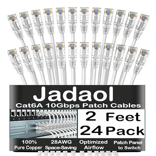 Jadaol UL Listed Patch Cables Cat 6a / Cat 6 2 ft 24-Pack, 10Gbps 550MHz Slim by Jadaol
