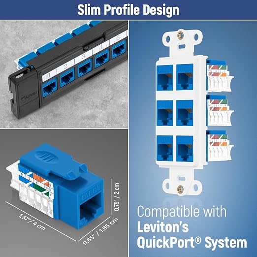 Everest 45° Angled RJ45 Cat6A Keystone Jacks 20-Pack in Blue - Image 7