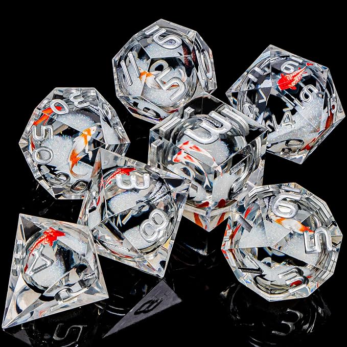 ARUOHHA DND Dice Set Liquid Core Koi Fish Sharp Edged Dragons Dice Compatible - Image 6