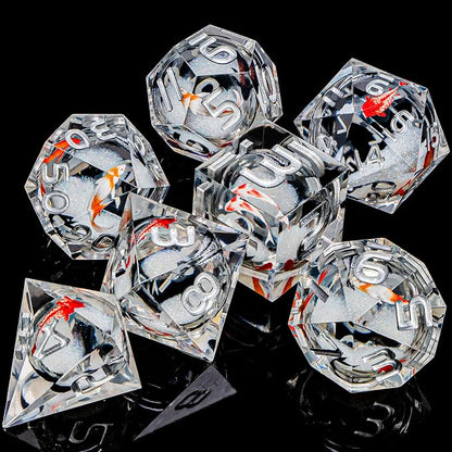 ARUOHHA DND Dice Set Liquid Core Koi Fish Sharp Edged Dragons Dice Compatible - Image 6