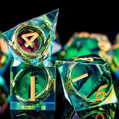 Magic Golden Ring DND Dice Set Sharp Edge Red Gaze Eye Resin Dice - Image 5