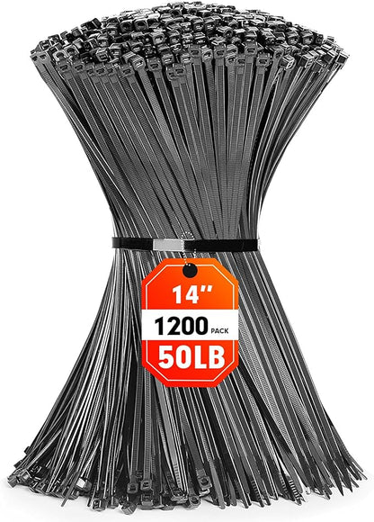 Zip Ties, RAZCC 1200pcs Black Cable Zip Ties 14 Inch, Heavy Duty Plastic Wire by RAZCC
