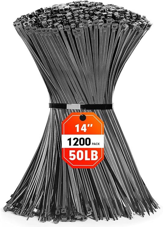 Zip Ties, RAZCC 1200pcs Black Cable Zip Ties 14 Inch, Heavy Duty Plastic Wire by RAZCC