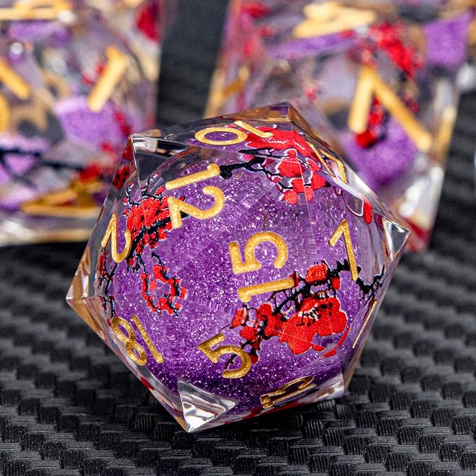 ARUOHHA DND Resin Dice Plum Blossom Liquid Core Purple Sharp Edged Polyhedral - Image 3