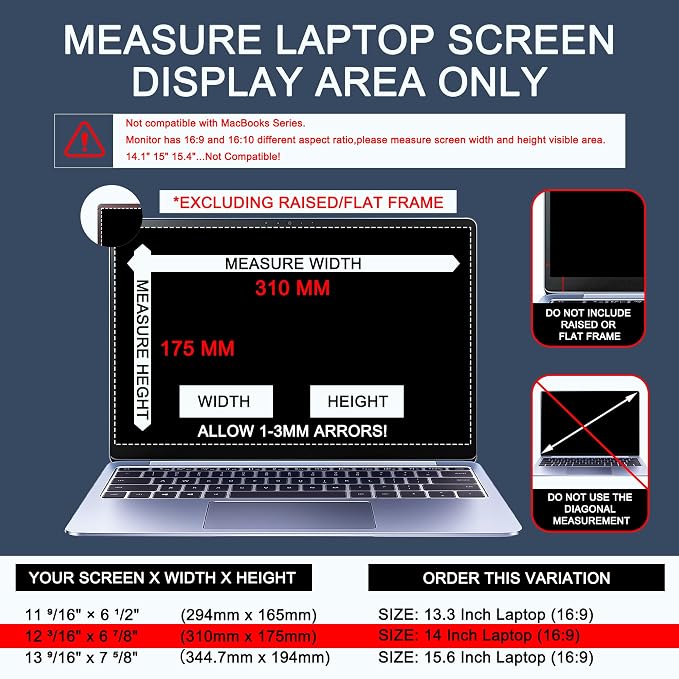 4-Way Laptop Privacy Screen Shield 14 Inch, Removable 16:9 Aspect 360° Privacy - Image 2