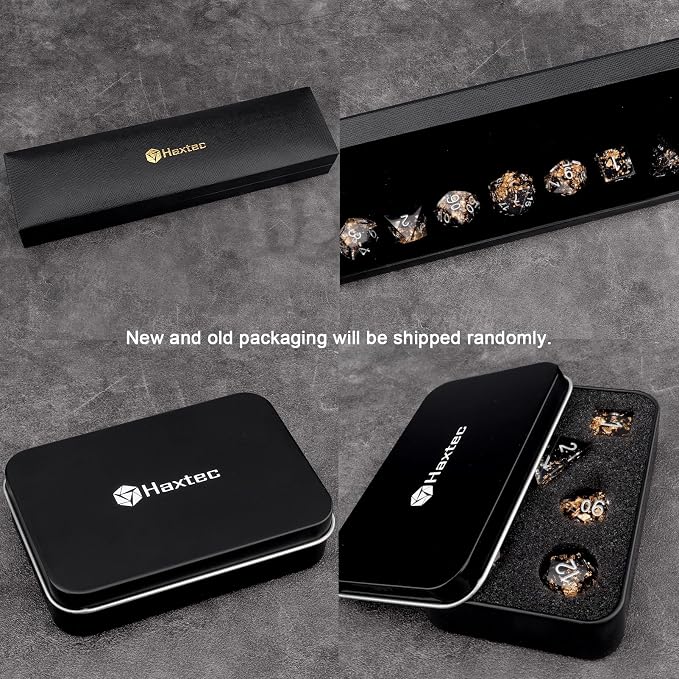 Haxtec DND Dice Set Black Sharp Edge Resin Dice Gold Flakes - Image 5
