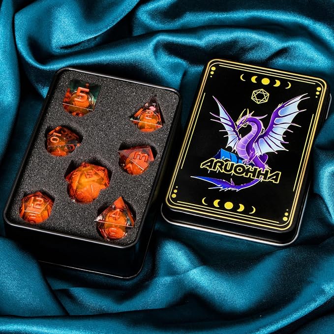 ARUOHHA Liquid Core DND Dice Set, RPG Orange Dungeons Polyhedral Dice - Image 7
