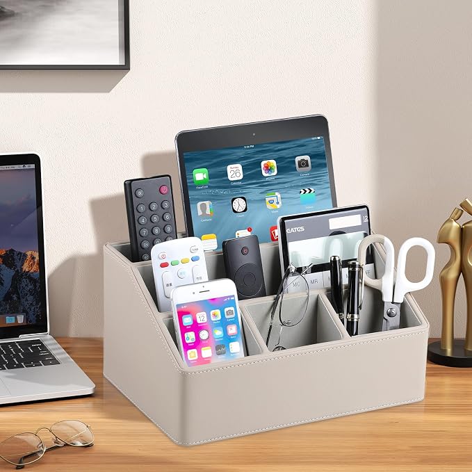 PU Leather Desk Organizer, Luxury Remote Control Holder - Image 3