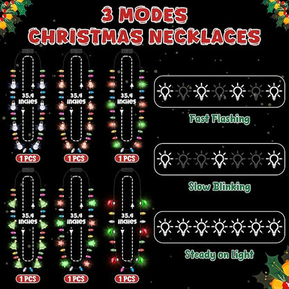 6PCS Light Up Christmas Necklaces, 3 Glow Modes Multicolor Christmas Accessories - Image 2