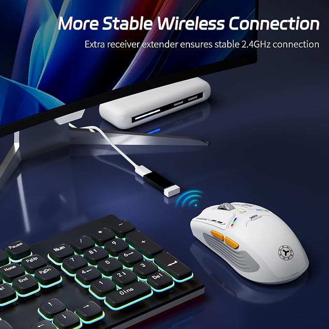 TENMOS M530 Wireless Gaming Mouse, 2.4G/Bluetooth/USB C Wired Rechargeable Mouse - Image 7