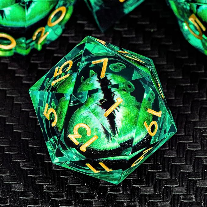 ARUOHHA DND Resin Dice Dragon Eye Dice Liquid Core Green Sharp Edged Dice Set by ARUOHHA